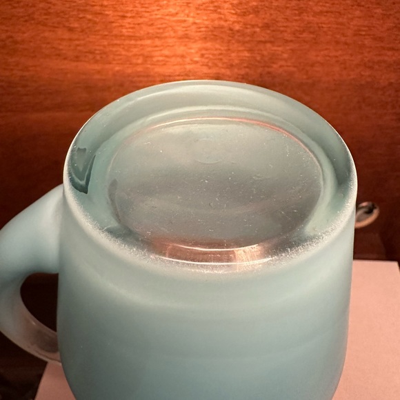 VTG West Virginia Glass Turquoise Blue Frosted Blendo Pitcher Gold Band 9.25" - Picture 6 of 6